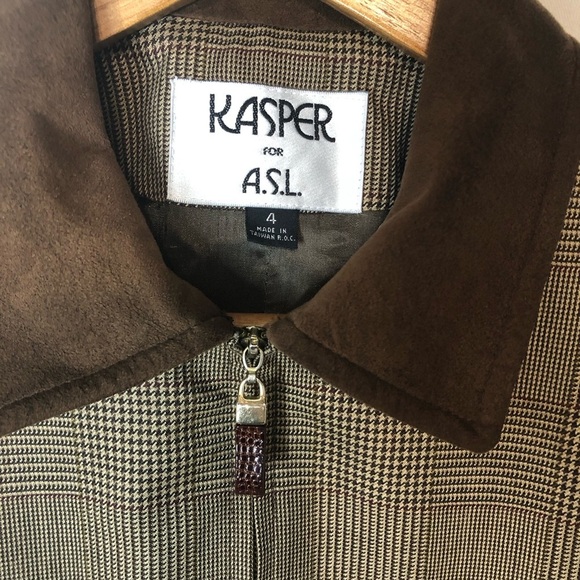 Vtg 90's Kasper For ASL Houndstooth Blazer Jacket Sz 4 Brown English Countryside - Picture 12 of 12